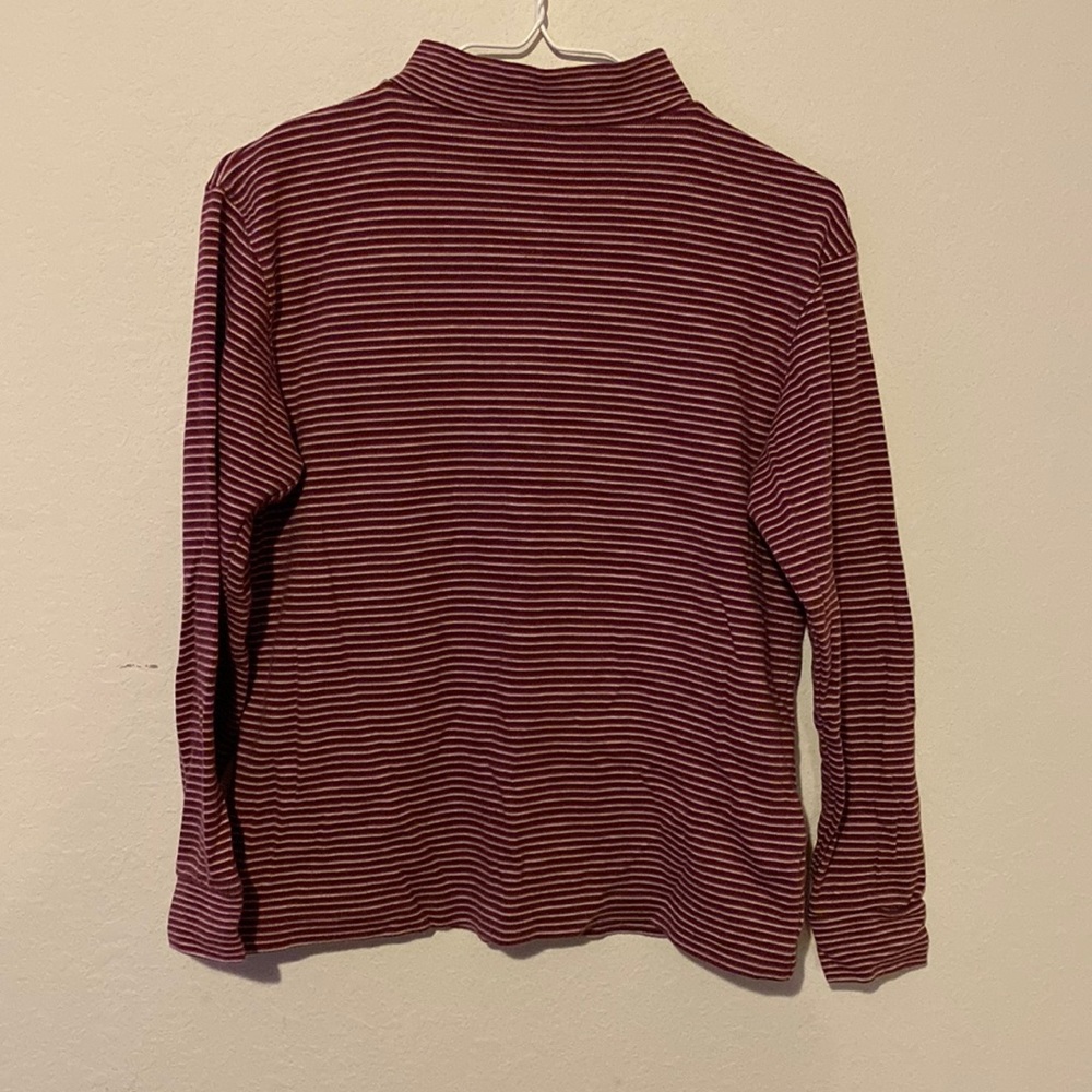 Womens Vintage Long Sleeve Turtle Neck Shirt Size M Maroon and White Striped
